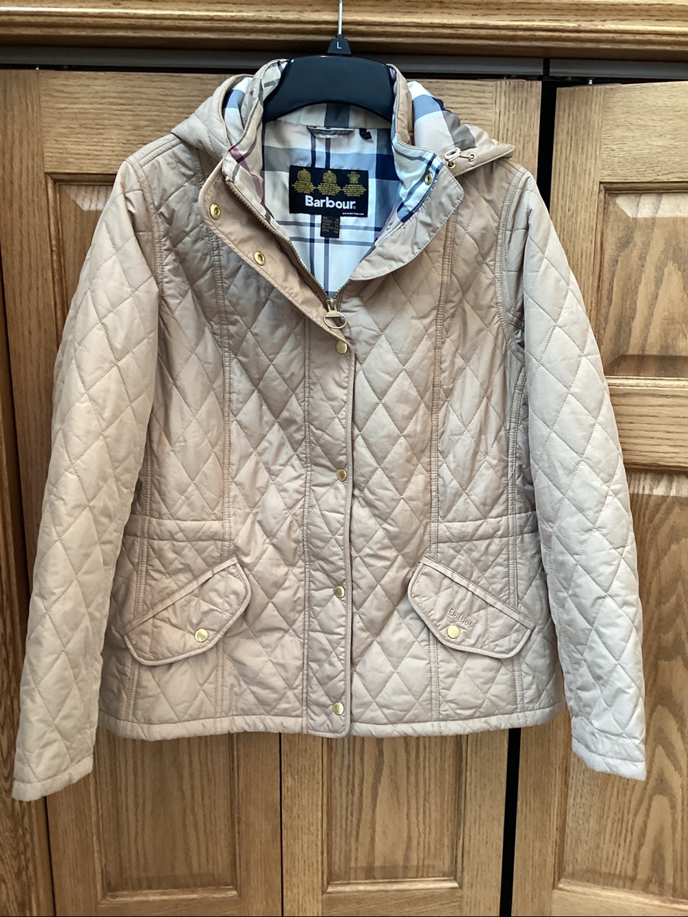 Barbour women’s beige Millfire diamond pattern quilted jacket. Women’s size 14 - Picture 2 of 15